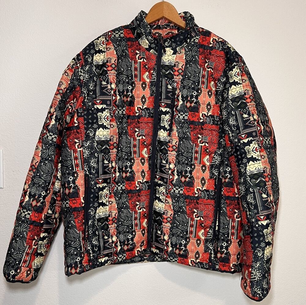 Hawke & Co Pro Performance Puffer Jacket Men’s Size XL Red White Blue Bandana